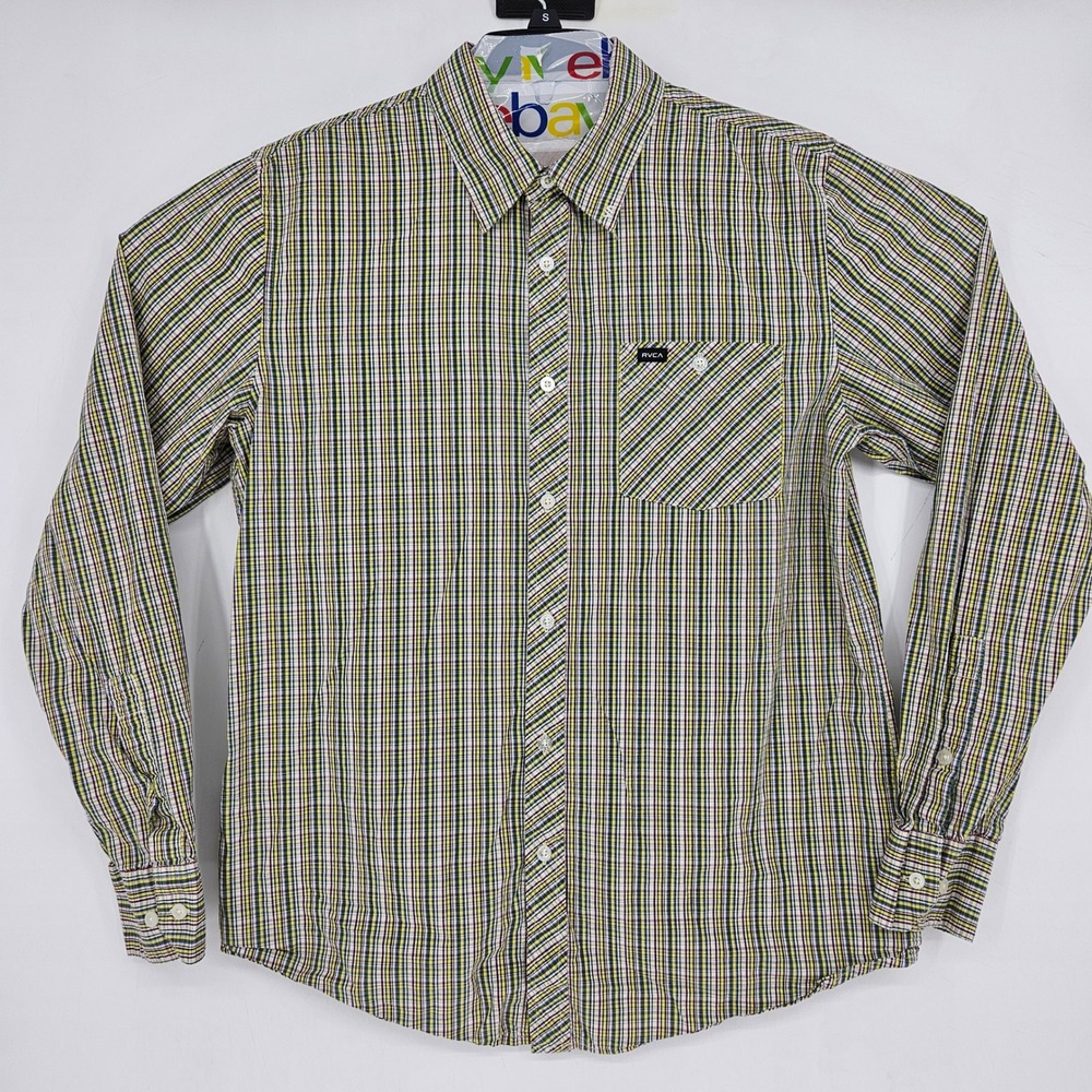 RVCA Shirt‎ Mens Large Long Sleeve Casual Preppy Surfer Button Down Plaid
